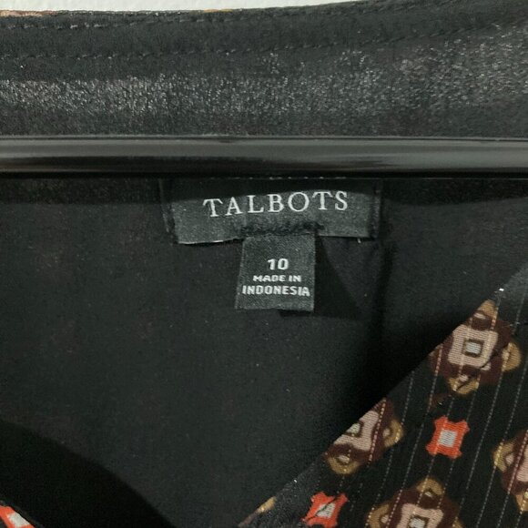 Talbots Women Size 10 Boho Brown Long Sleeve Pattern Prairie Dress Ruffle Midi - Picture 4 of 15